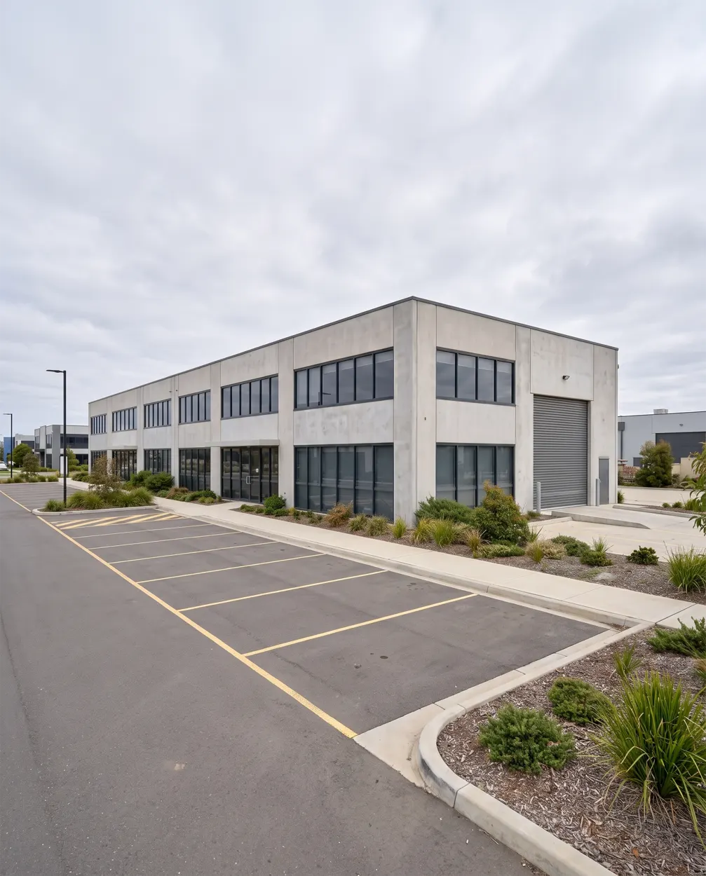 Low-rise commercial building with on-site parking